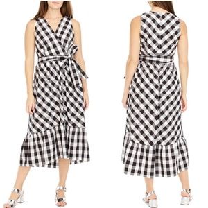 J. Crew Faux Wrap Gingham Poplin Midi Dress NWT